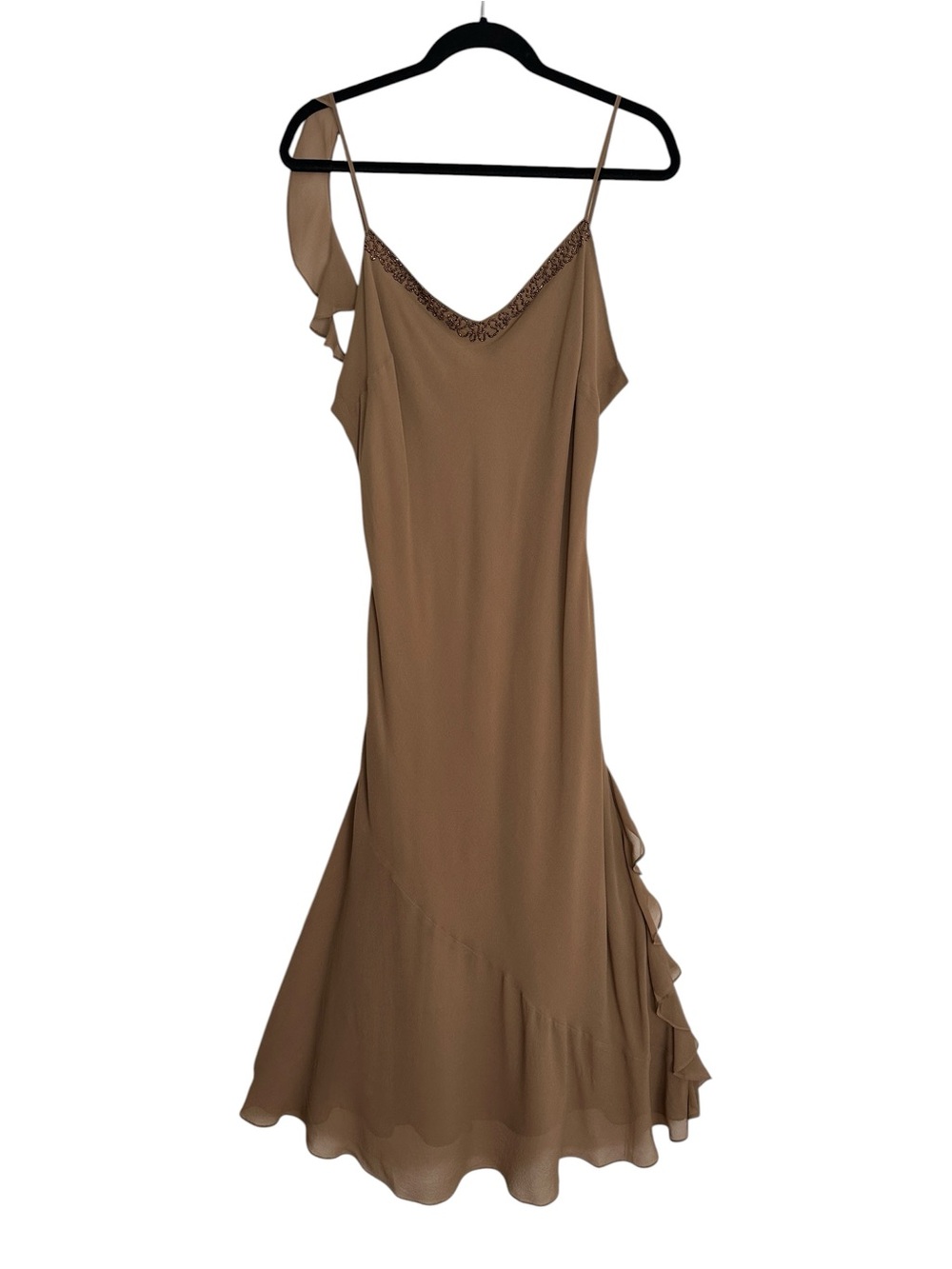 Vintage Y2K Newport News 100% Silk Beaded Ruffle Maxi Dress Size 16 Evening - Picture 14 of 14